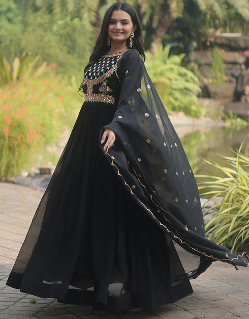 faux georgette trendy designer party wear readymade gown gown with designer jari,sequance embroidery work and purple dupatta 13563-acy3413 Side View